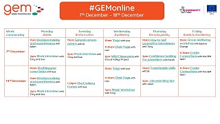 #GEMonline timetable for December