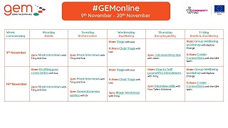 #GEMonline timetable for November