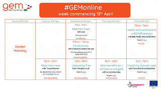 #GEMonline Timetable for week commencing 13th April - Designed for ALL to take part in