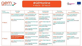 #GEMonline timetable for March