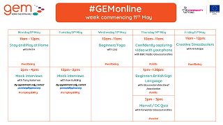 #GEMonline Timetable for week commencing 11th May - for EVERYONE to enjoy