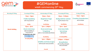 #GEMonline Timetable for week commencing 25th May